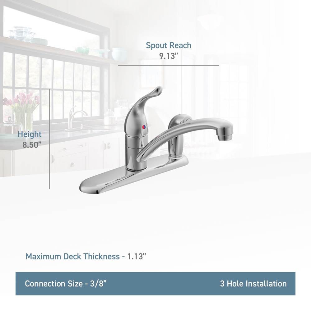 Chateau One-Handle Low-Arc Kitchen Faucet with Side Sprayer in Deck, Chrome