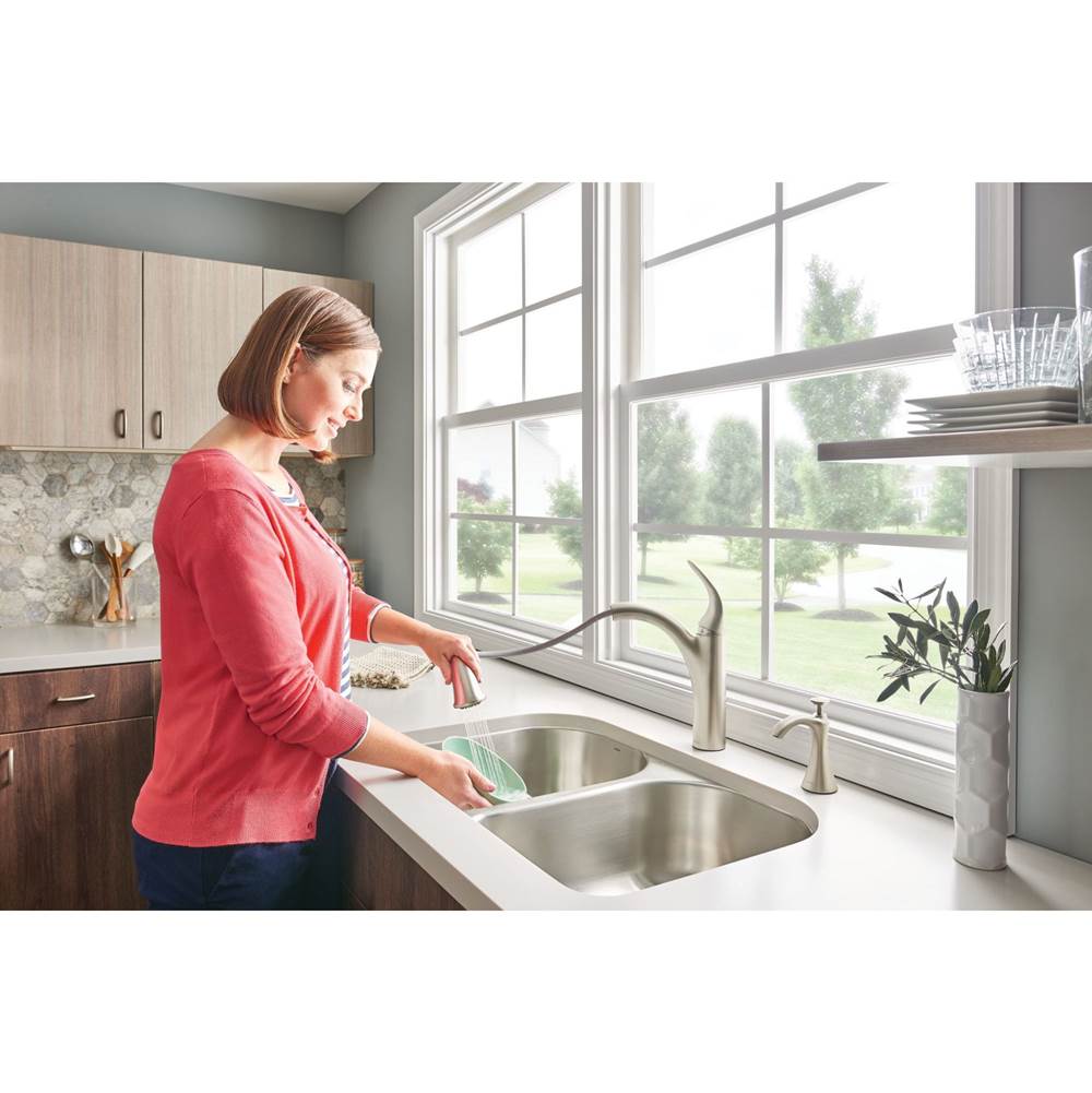 Transitional Deck Mounted Kitchen Soap Dispenser with Above the Sink Refillable Bottle, Brushed Gold