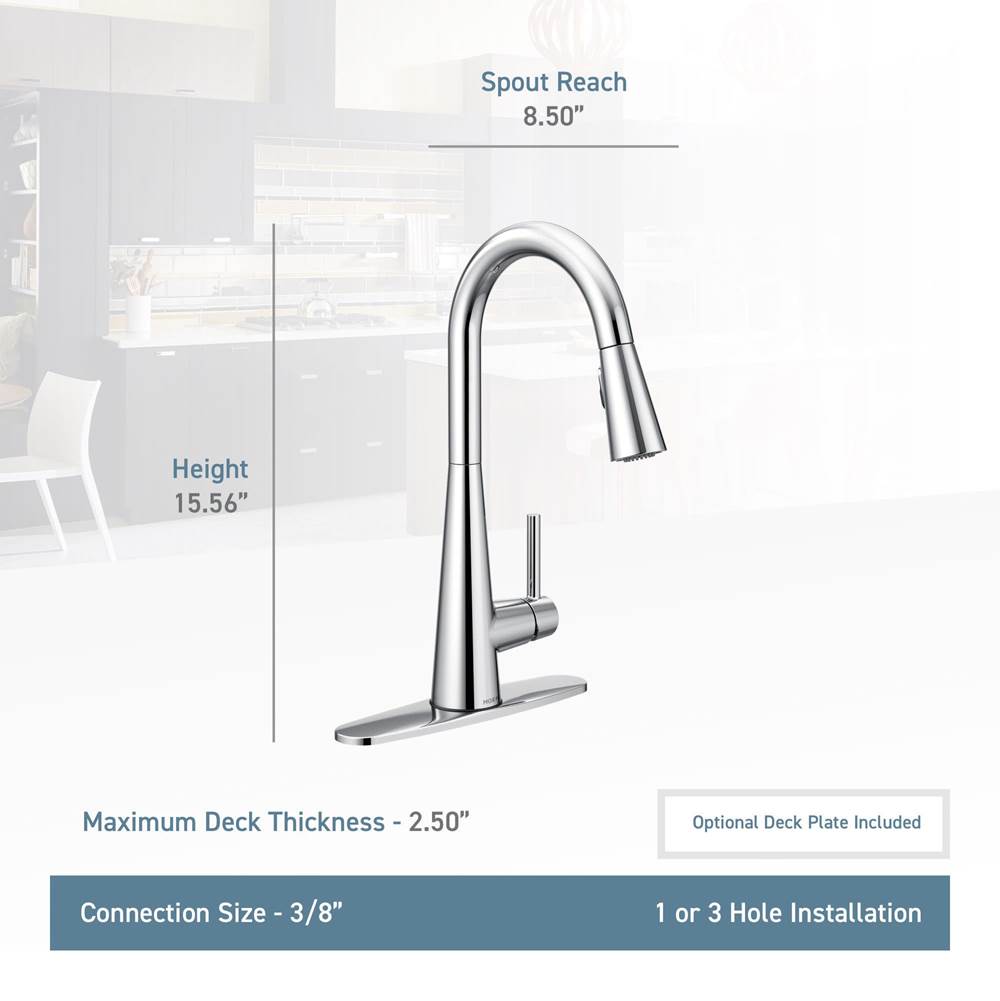 Sleek One-Handle High Arc Pulldown Kitchen Faucet Featuring Power Boost, Chrome