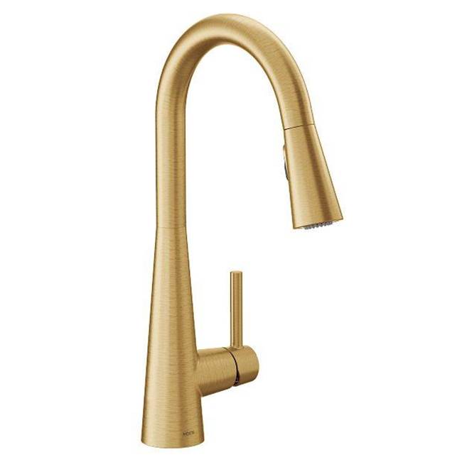 Moen - Sleek One-Handle High Arc Pulldown Kitchen Faucet Featuring Power Boost, Brushed Gold - Brushed Gold