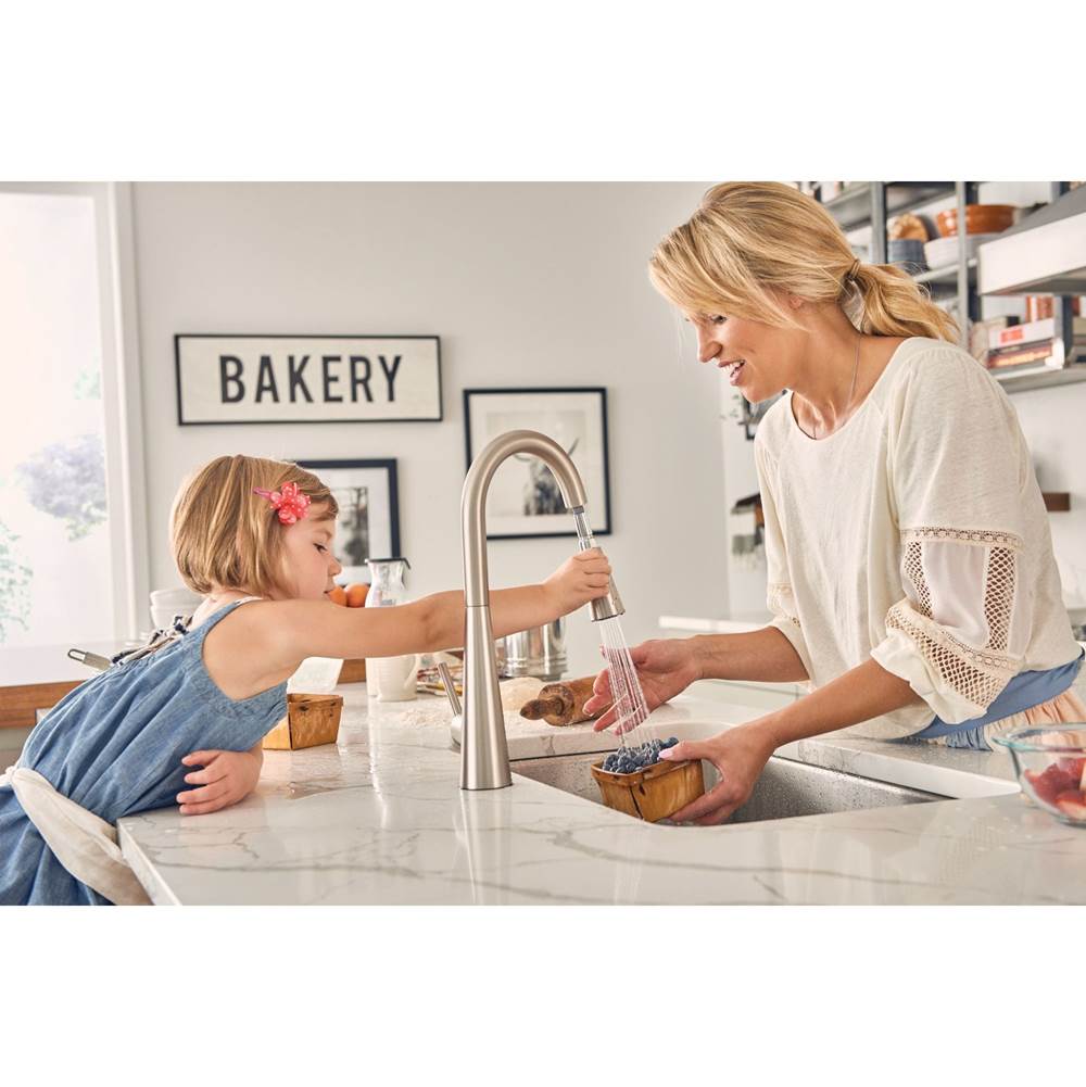 Sleek One-Handle High Arc Pulldown Kitchen Faucet Featuring Power Boost, Chrome