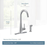 Sleek Single-Handle Standard Kitchen Faucet with Side Sprayer in Matte Black