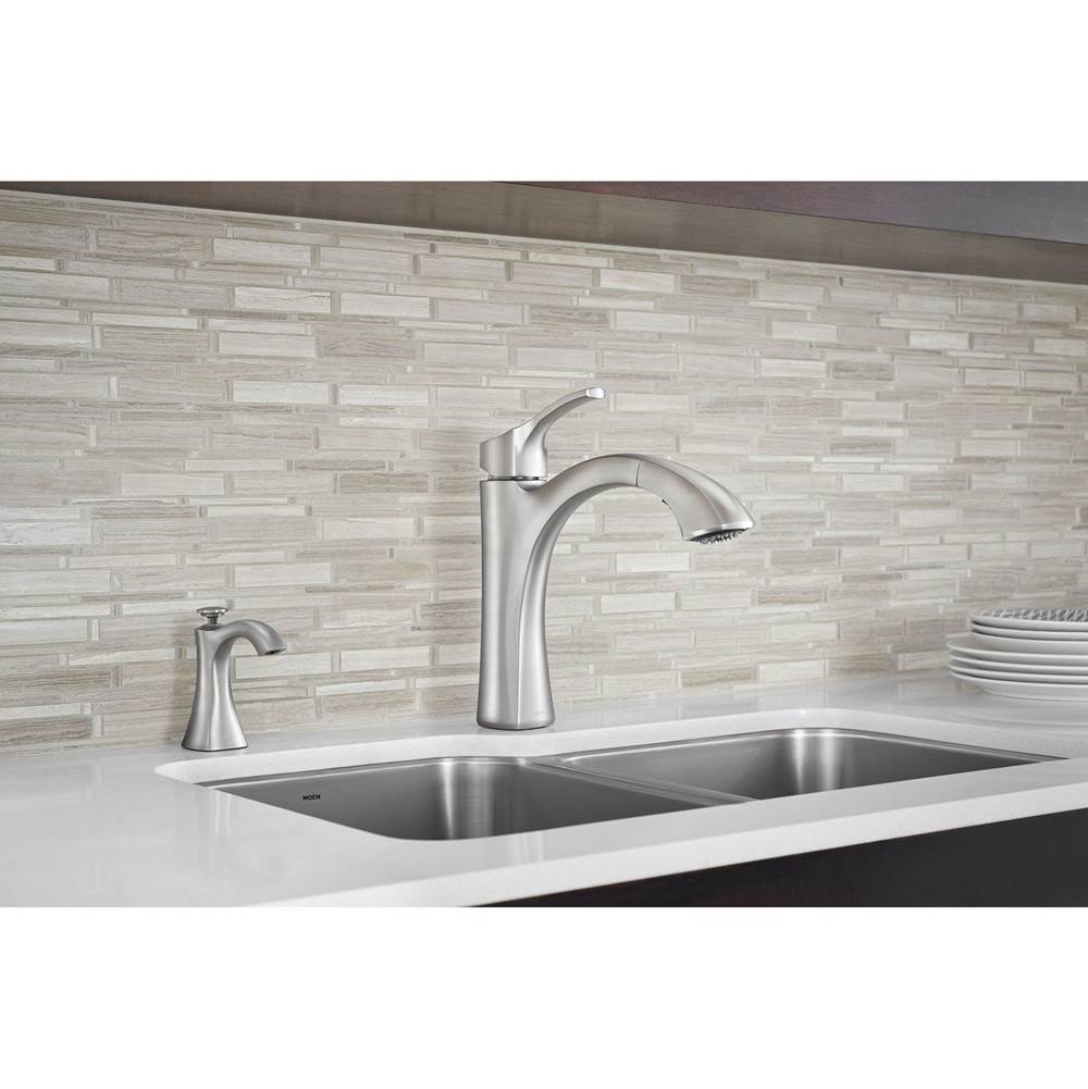 Transitional Deck Mounted Kitchen Soap Dispenser with Above the Sink Refillable Bottle, Matte Black