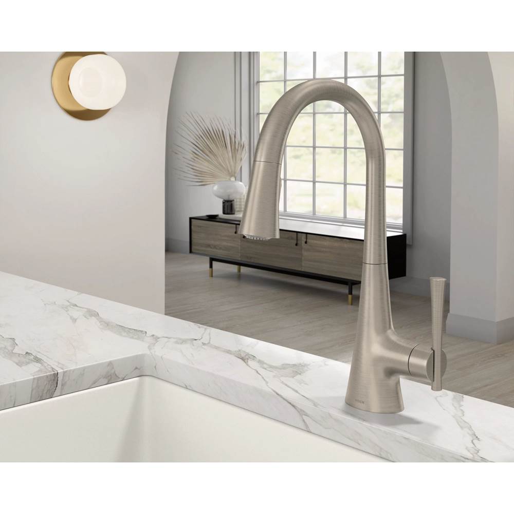 KURV Single-Handle Pull-Down Sprayer Kitchen Faucet with Reflex and Power Boost in Chrome