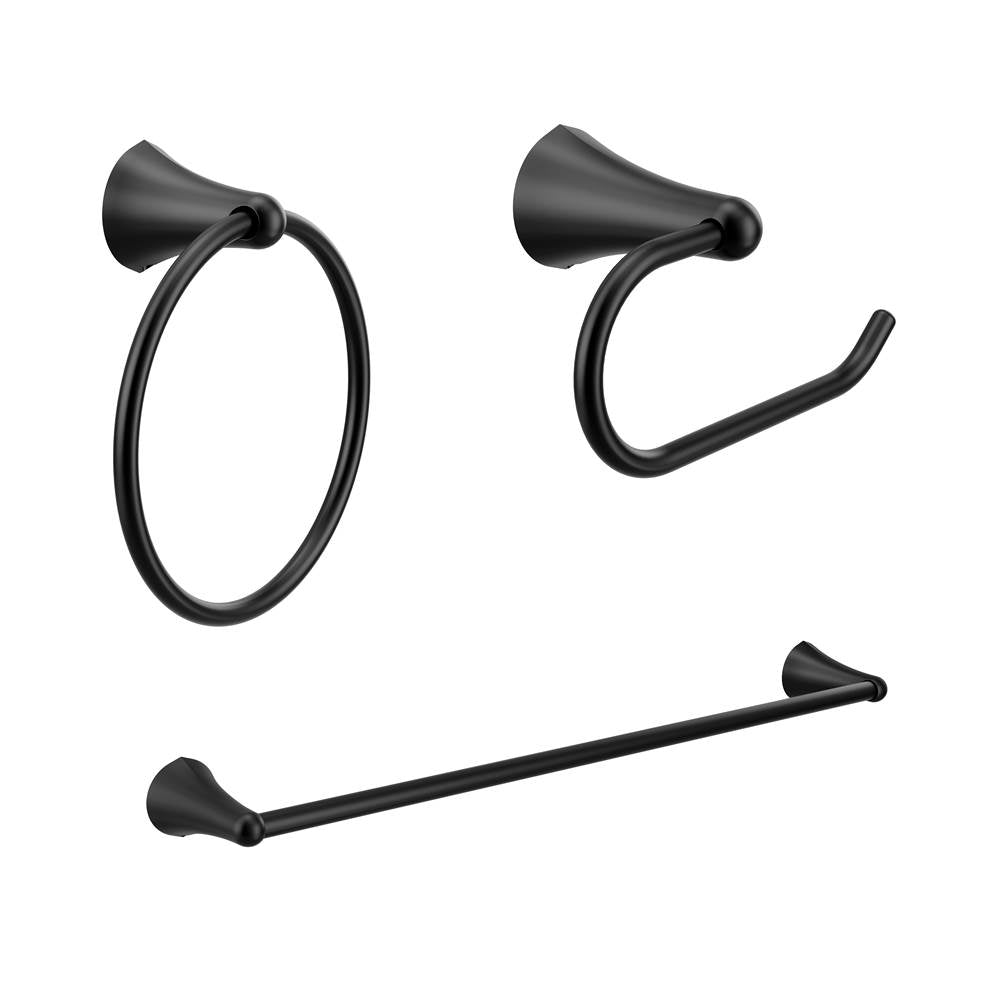 Moen - Matte Black 24'' Paper Holder Towel Bar Towel Ring - Matte Black