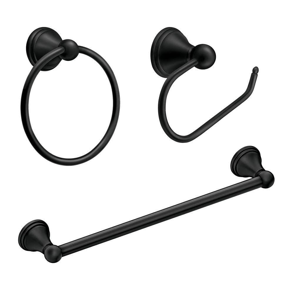 Moen - Matte Black Paper Holder Towel Bar Towel Ring - Matte Black