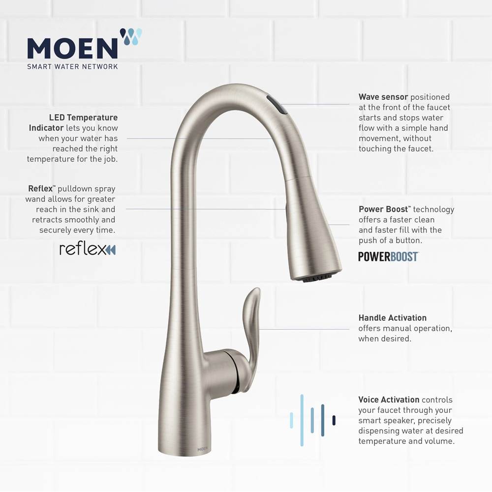 Arbor Smart Faucet Touchless Pull Down Sprayer Kitchen Faucet with Voice Control and Power Boost, Matte Black