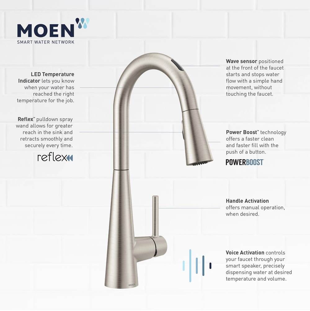 Sleek Smart Faucet Touchless Pull Down Sprayer Kitchen Faucet with Voice Control and Power Boost, Brushed Gold