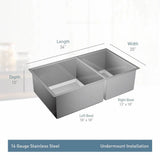 1600 Series 16-Gauge Double Bowl Undermount Sink, Stainless Steel