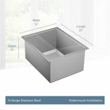 1600 Series 16 Gauge Single Bowl Undermount Sink, Stainless Steel