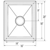 1600 Series 16 Gauge Single Bowl Undermount Sink, Stainless Steel