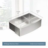 1800 Series 30-Inch X 21-Inch Stainless Steel 18 Gauge Single Bowl Farmhouse Kitchen Sink