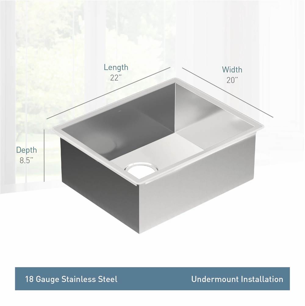 1800 Series 18-Gauge Single Bowl Undermount Sink, Stainless Steel