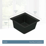 15.75-Inch Wide x 7-Inch Deep Dual Mount Granite Single Bowl Kitchen or Bar Sink, Black