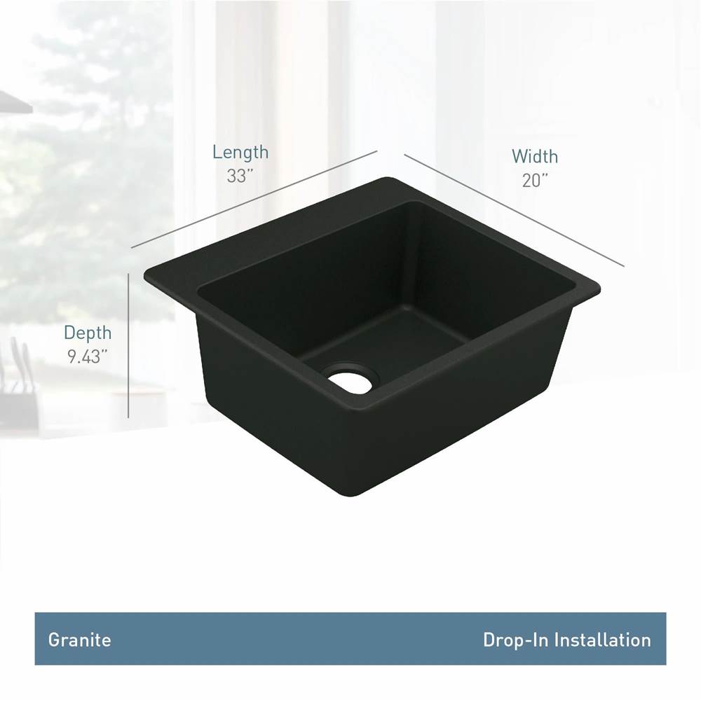 25-Inch Wide x 9.5-Inch Deep Dual Mount Granite Single Bowl Kitchen or Bar Sink, Black