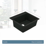 25-Inch Wide x 9.5-Inch Deep Dual Mount Granite Single Bowl Kitchen or Bar Sink, Black