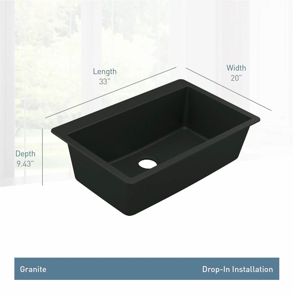 33-Inch Wide x 9.5-Inch Deep Dual Mount Granite Single Bowl Kitchen Sink, Black