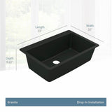 33-Inch Wide x 9.5-Inch Deep Dual Mount Granite Single Bowl Kitchen Sink, Black