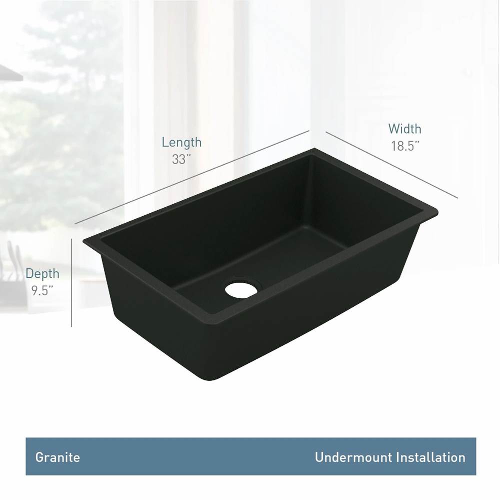 33-Inch Wide x 9.5-Inch Deep Undermount Granite Single Bowl Kitchen Sink, Black