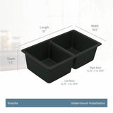 33-Inch Wide x 9.5-Inch Deep Undermount Granite Double Bowl Kitchen Sink, Black