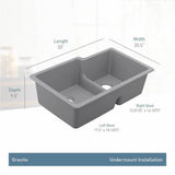 33-Inch Wide x 9.5-Inch Deep Low-Divide Undermount Granite Double Bowl Kitchen Sink, Gray