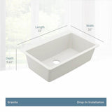 33-Inch Wide x 9.5-Inch Deep Dual Mount Granite Single Bowl Kitchen Sink, Black