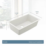 33-Inch Wide x 9.5-Inch Deep Undermount Granite Single Bowl Kitchen Sink, White