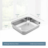 1800 Series 23.5-inch 18 Gauge Undermount Single Bowl Stainless Steel Kitchen Sink, Left Drain