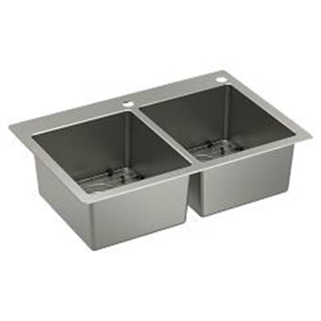 Moen - 33''x22'' Double Bowl Stainless Steel 18 Gauge Dualmount Sink - Stainless
