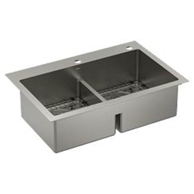 Moen - 33''x22'' Double Bowl Low Divide Dualmount Sink - Stainless