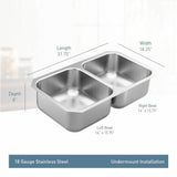 Moen GS18210 1800 Series 31.75-inch 18 Gauge Undermount Double Bowl Stainless Steel Kitchen Sink, 8-inch Depth