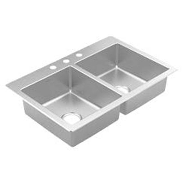 Moen - 33''x22'' stainless steel 20 gauge double bowl drop in sink - Stainless