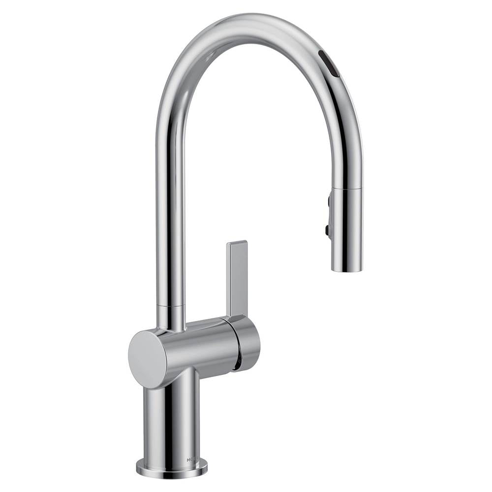 Moen - Cia Smart Faucet Touchless Pull Down Sprayer Kitchen Faucet with Voice Control and Power Boost, Chrome - Chrome