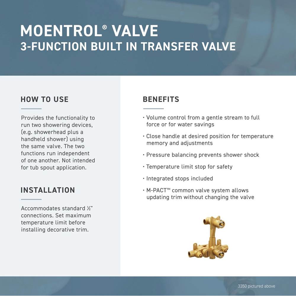Rothbury Moentrol Shower Valve with 3-Function Integrated Diverter Valve Trim, Valve Required, Chrome