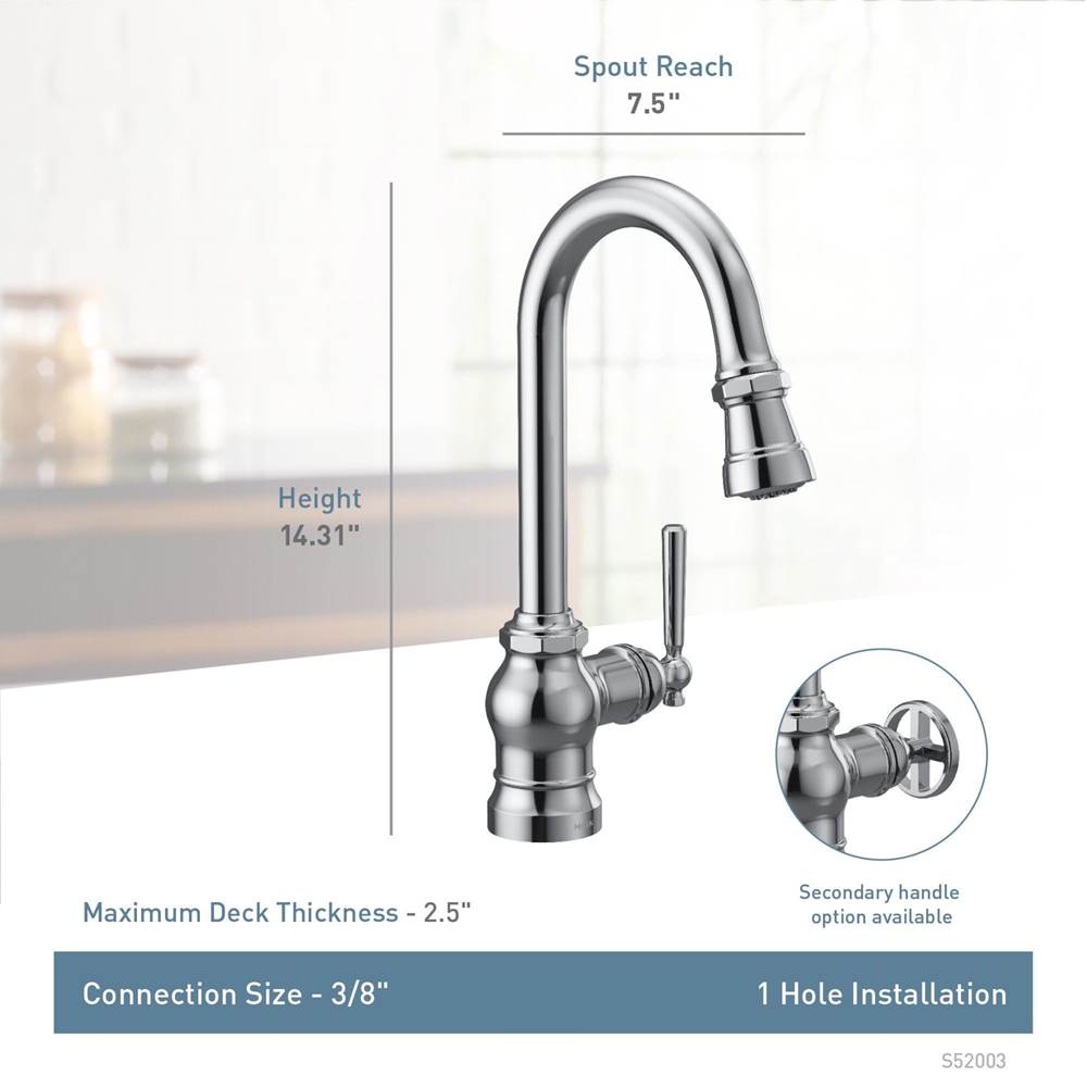 Paterson One-Handle Pulldown Bar Faucet with Power Clean, Includes Interchangeable Handle, Chrome