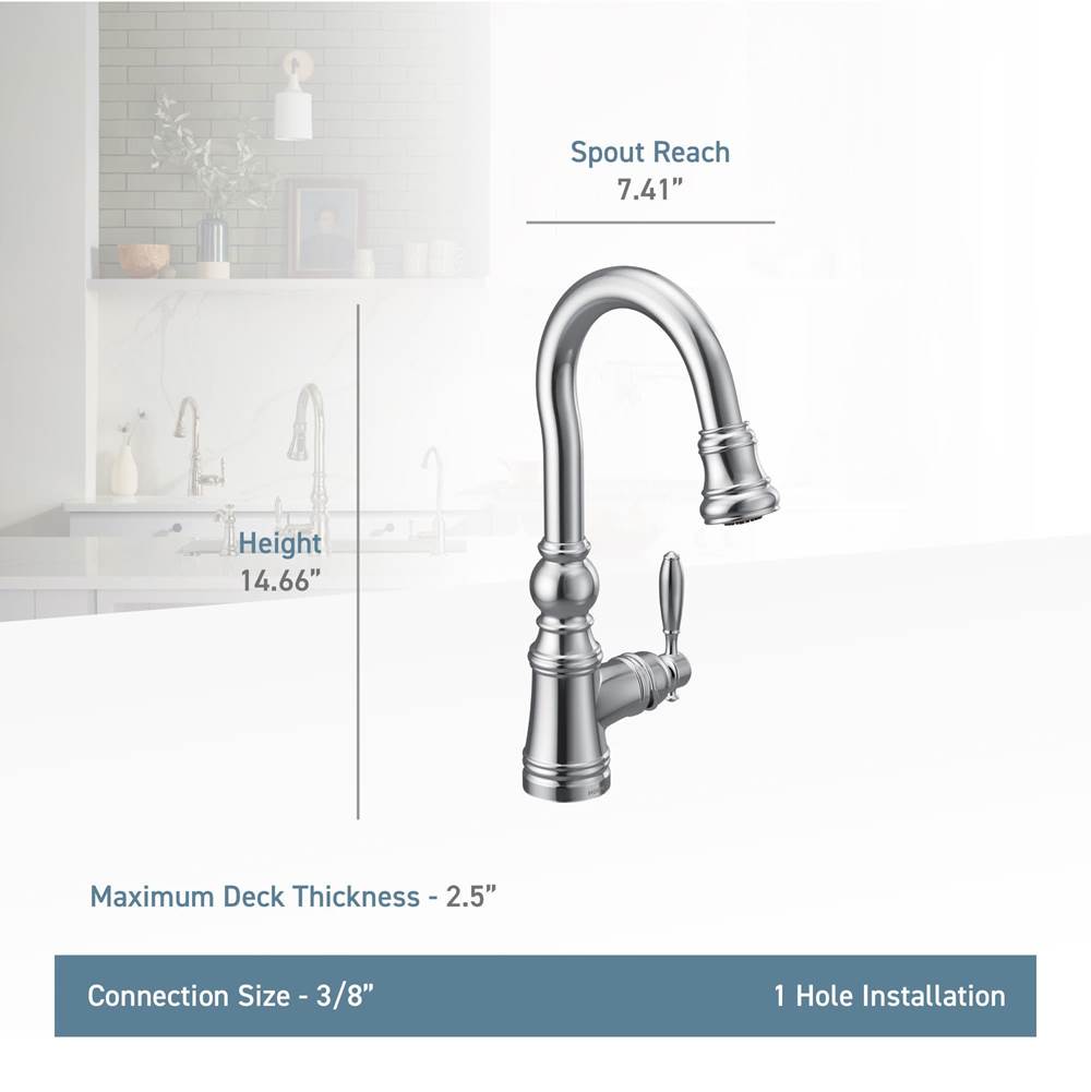 Weymouth Shepherd''s Hook Pulldown Kitchen Bar Faucet Featuring Metal Wand with Power Clean, Chrome