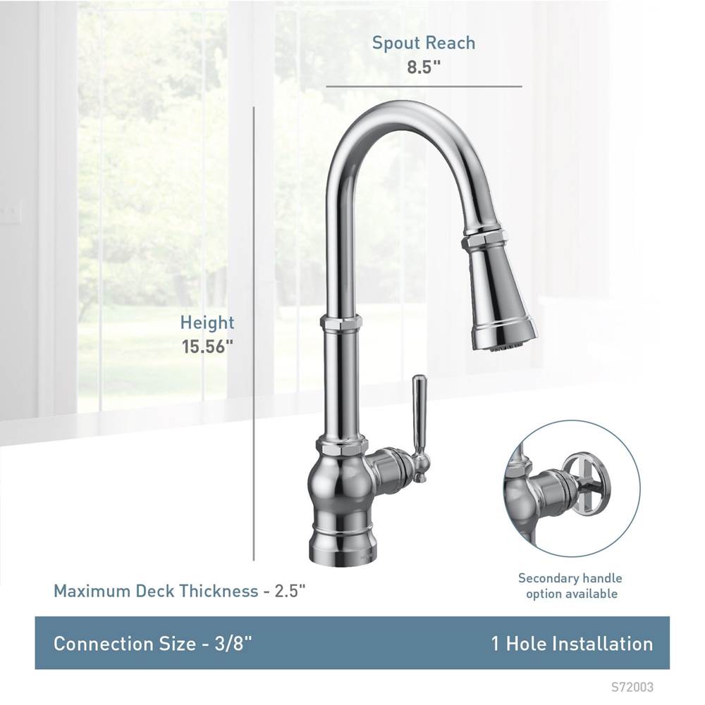 Paterson One-Handle Pull-down Kitchen Faucet with Power Boost, Includes Interchangeable Handle, Chrome