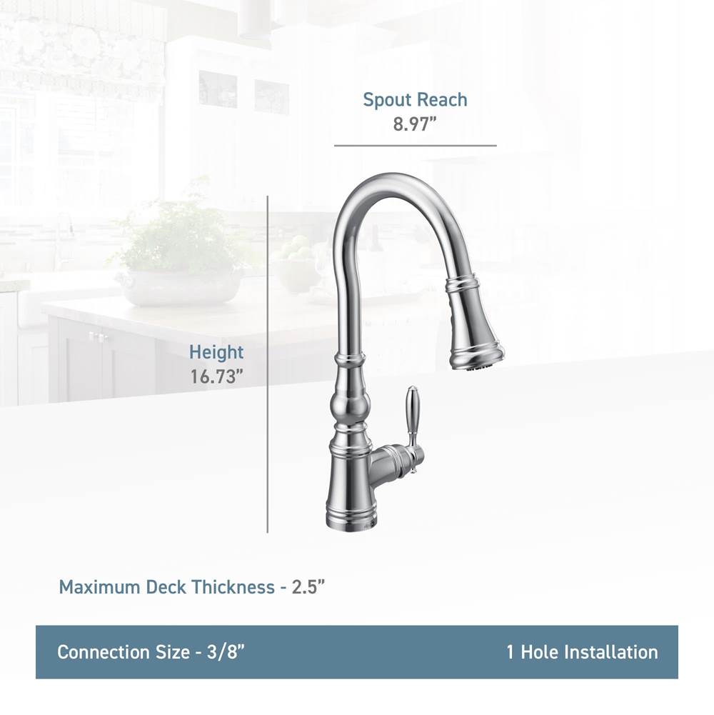 Weymouth Shepherd''s Hook Pulldown Kitchen Faucet Featuring Metal Wand with Power Boost, Chrome