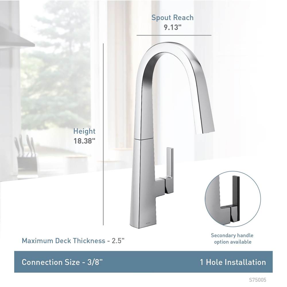 Moen S Nio One-Handle Pull-down Kitchen Faucet with Power Clean, Includes Secondary Finish Handle Option, Chrome