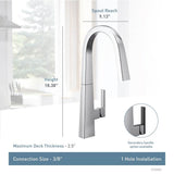 Moen S Nio One-Handle Pull-down Kitchen Faucet with Power Clean, Includes Secondary Finish Handle Option, Chrome