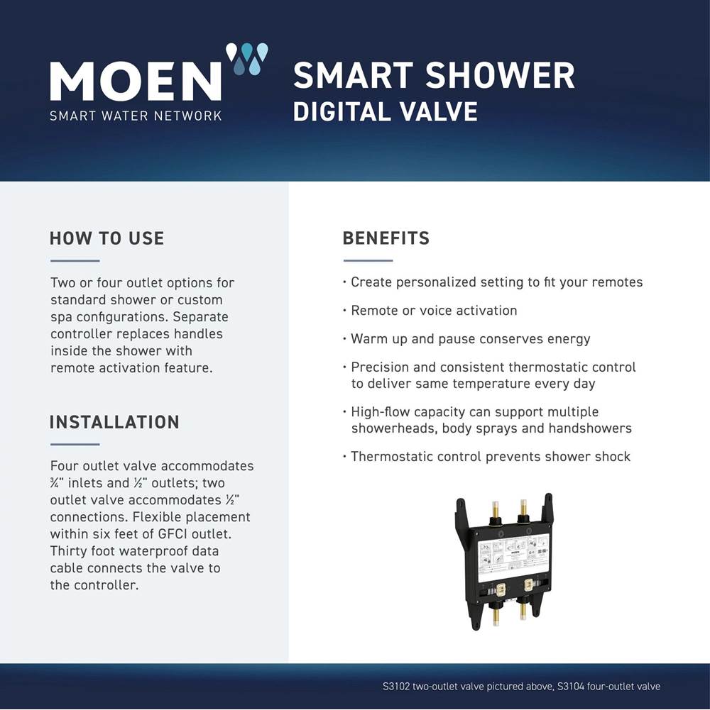 Smart Shower 2-Outlet Digital Shower Controller for Thermostatic Shower Valve, Matte Black