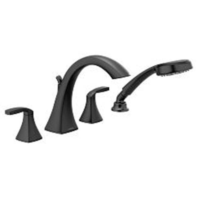 Moen - Matte black two-handle roman tub faucet includes hand shower - Matte Black