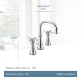 Colinet Traditional Two-Handle Widespread High-Arc Bathroom Faucet with Cross Handles, Valve Required, in Chrome