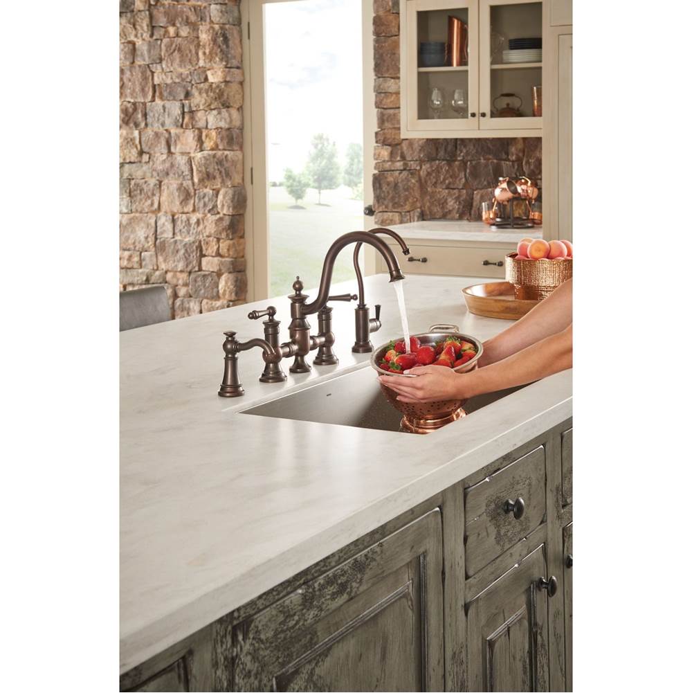 Traditional Deck Mounted Kitchen Soap Dispenser with Above the Sink Refillable Bottle, Brushed Gold