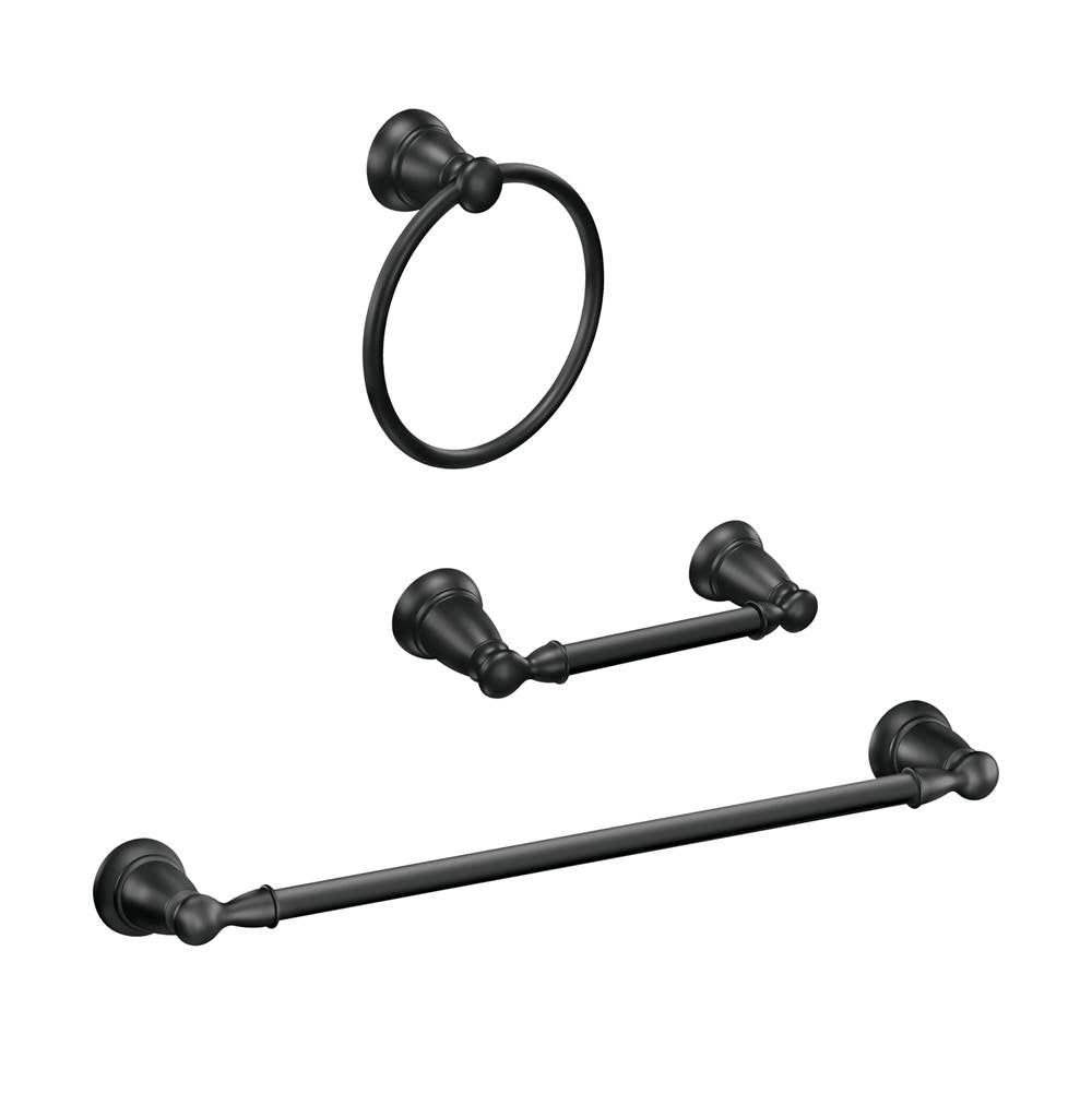 Moen - Matte Black Pivoting Paper Holder Towel Bar Towel Ring - Matte Black