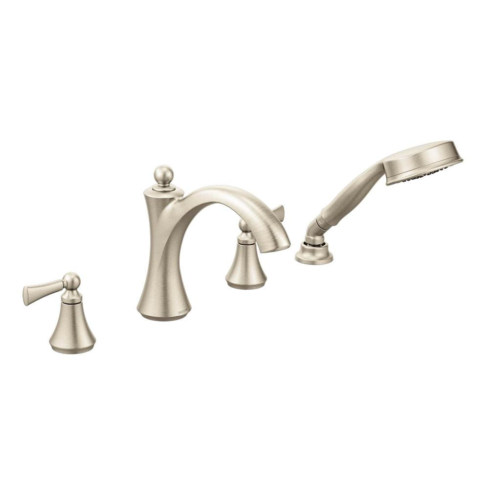 Moen - Wynford 2-Handle Deck-Mount Roman Tub Faucet with Handshower in Brushed Nickel (Valve Sold Separately) - Brushed Nickel