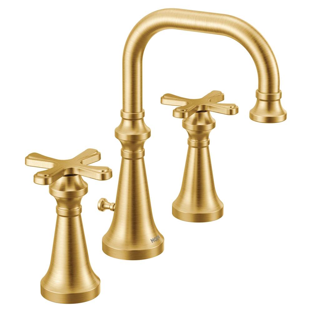 Moen - Colinet Traditional Two-Handle Widespread High-Arc Bathroom Faucet with Cross Handles, Valve Required, in Brushed Gold - Brushed Gold