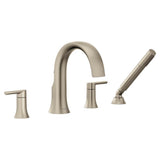 Moen - Doux 2-Handle Deck Mount Roman Tub Faucet Trim Kit with Hand shower in Brushed Nickel (Valve Sold Separately) - Brushed Nickel