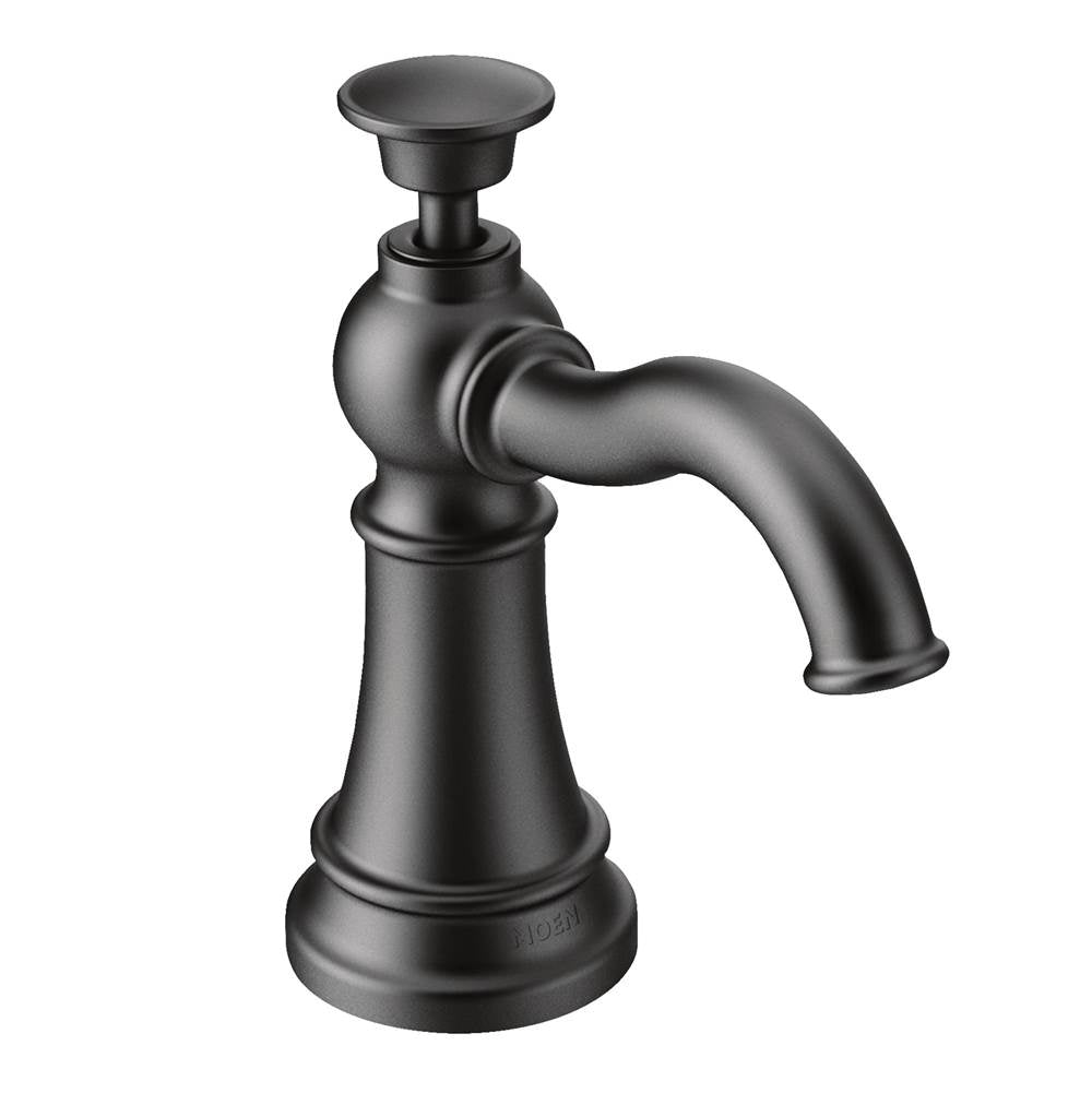 Moen - Traditional Deck Mounted Kitchen Soap Dispenser with Above the Sink Refillable Bottle, Matte Black - Matte Black
