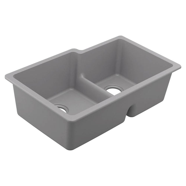 Moen - 33-Inch Wide x 9.5-Inch Deep Low-Divide Undermount Granite Double Bowl Kitchen Sink, Gray - Gray